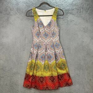 London Times Women's Size 4 Sleeveless Dress Fit and Flair Mandala Print Pockets